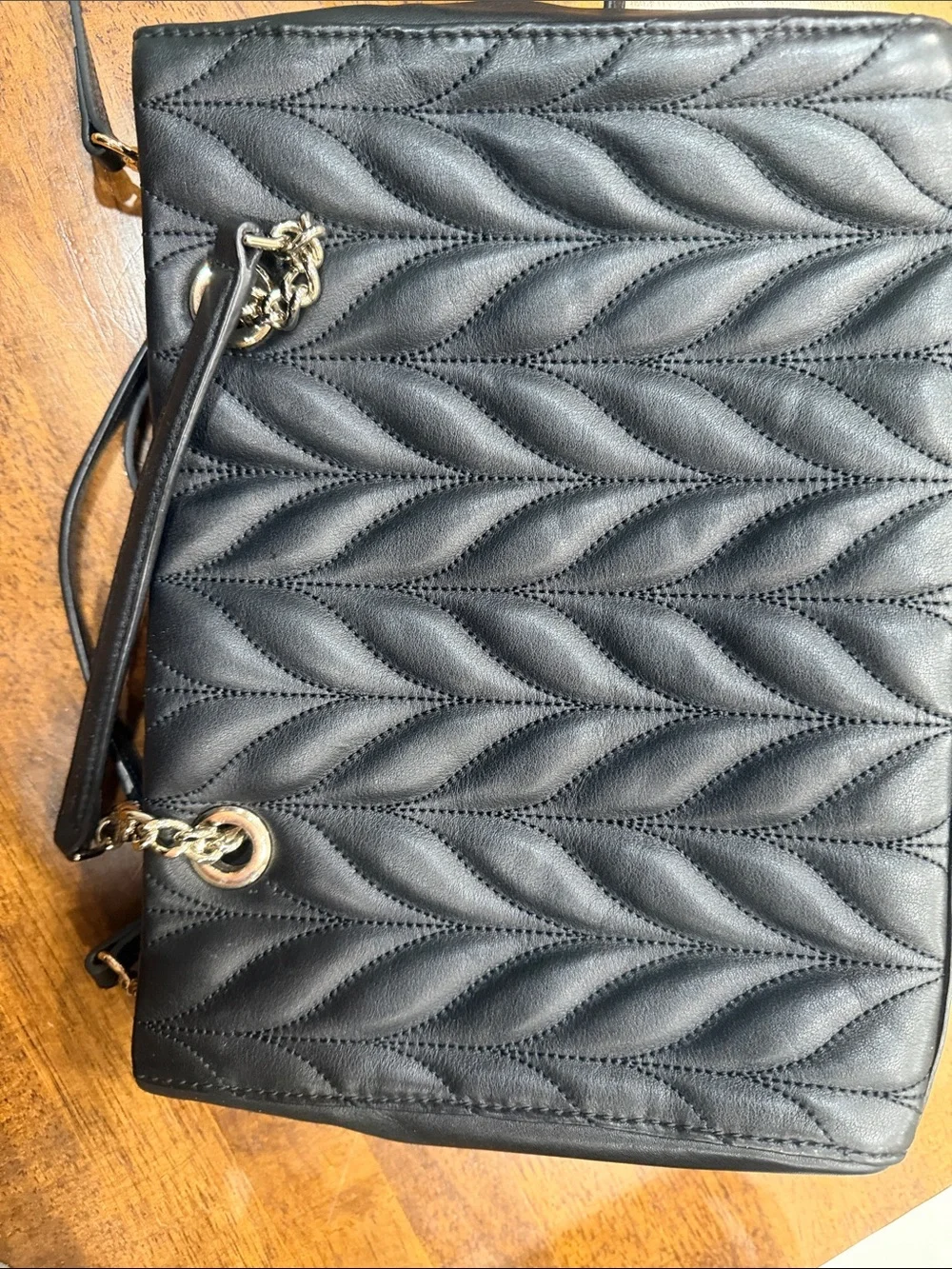 kate spade Black Quilted Leather Tote with Chain Accents